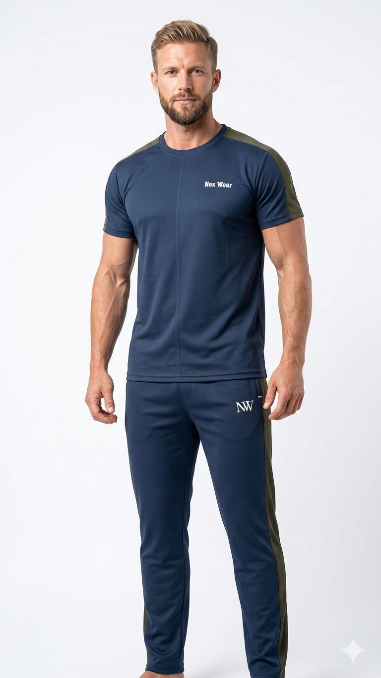 NexWear Contrast Performance Tracksuit - Blue and Olive Green