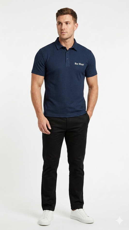 NexWear Textured Polo Shirt - Navy Blue