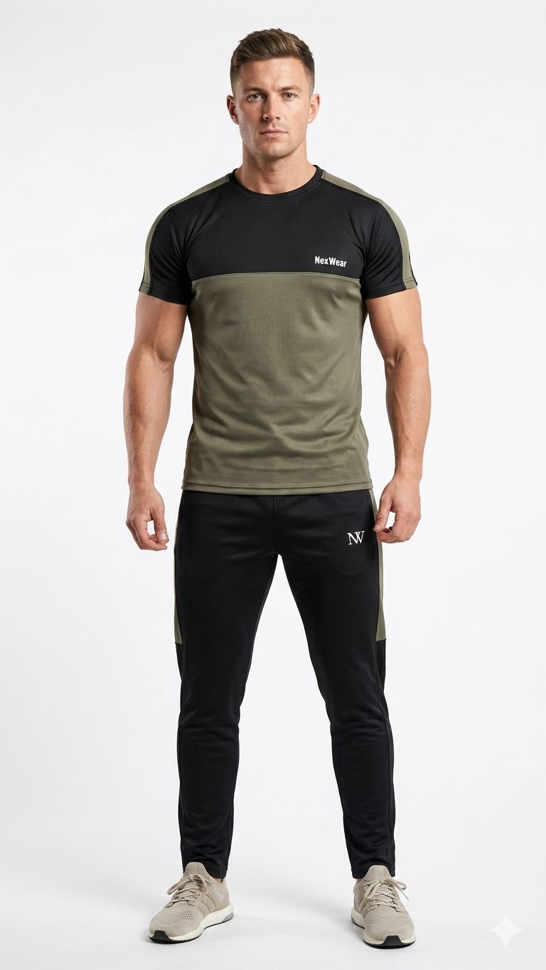 NexWear Contrast Performance Tracksuit - Olive Green