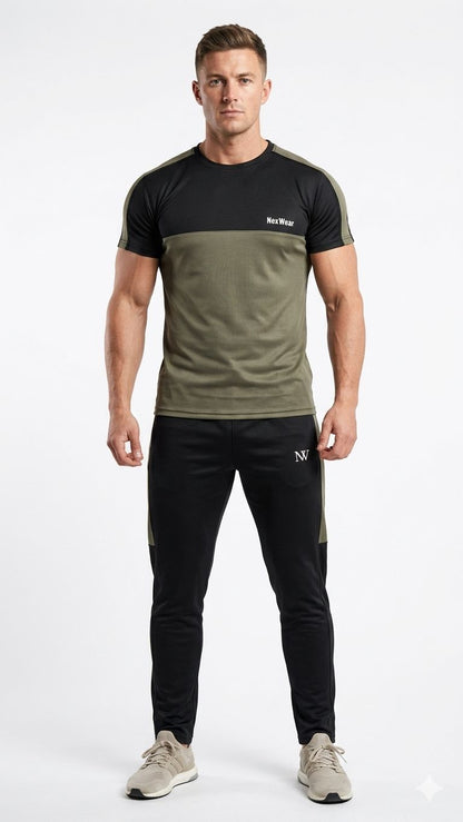 NexWear Contrast Performance Tracksuit - Olive Green