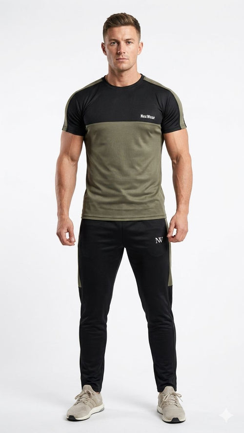 NexWear Contrast Performance Tracksuit - Olive Green