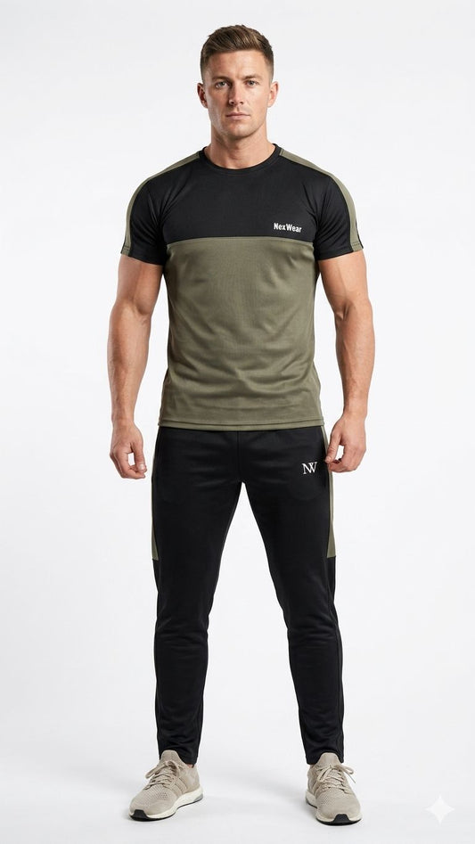 NexWear Contrast Performance Tracksuit - Olive Green