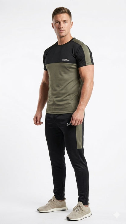 NexWear Contrast Performance Tracksuit - Olive Green
