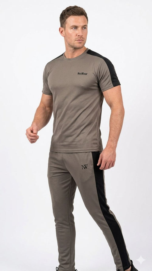NexWear Contrast Performance Tracksuit - Coffee & Black