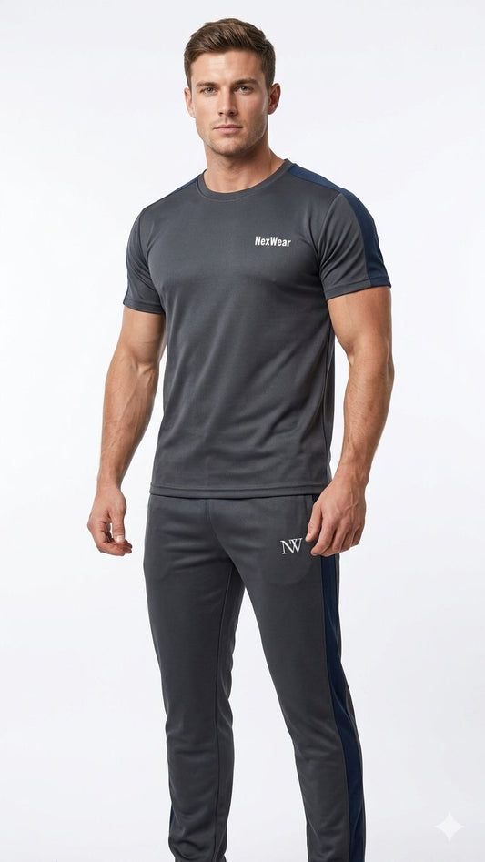 NexWear Contrast Performance Tracksuit - Grey & Blue