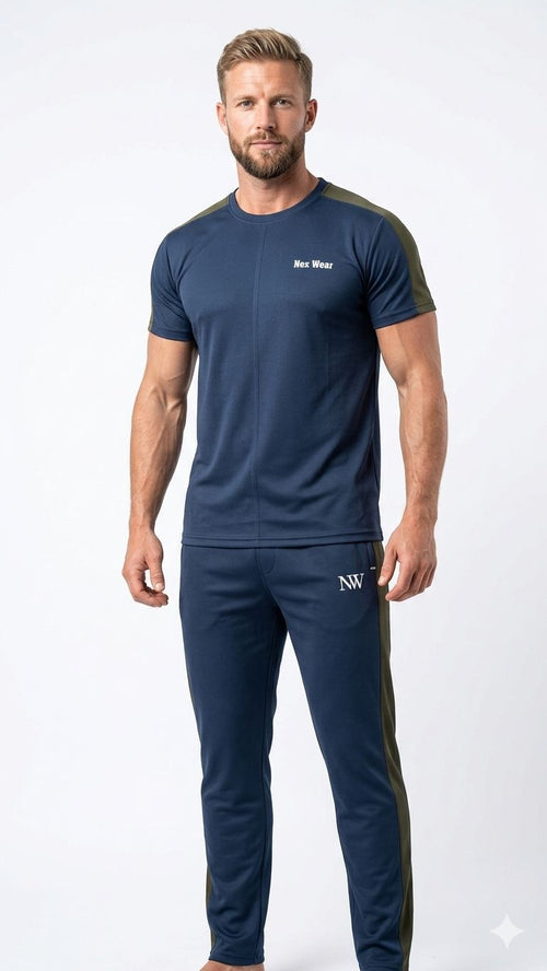 NexWear Contrast Performance Tracksuit - Blue and Olive Green